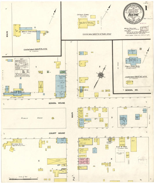 Sanborn Fire Insurance Map from Boerne, Kendall County, Texas (1910), Sheet #0001 - Historic Sanborn Fire Insurance Map Print, vintage old map wall art, antique decor, genealogy gift, Texas Texas map