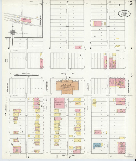 Sanborn Fire Insurance Map from Gary, Lake County, Indiana (1911), Sheet #0005 - Historic Sanborn Fire Insurance Map Print, vintage old map wall art, antique decor, genealogy gift, Indiana Indiana map