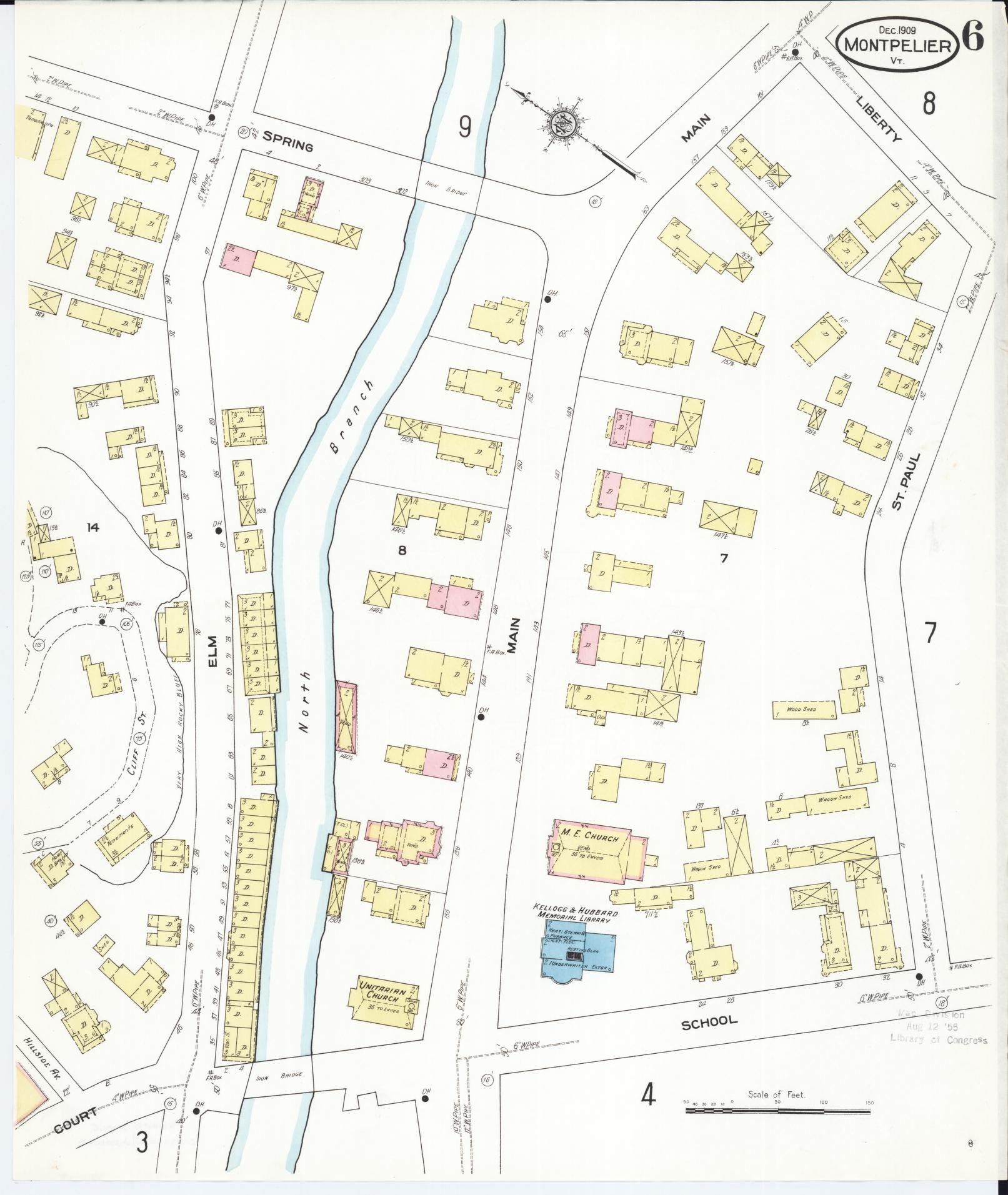 Sanborn Fire Insurance Map from Montpelier, Washington County, Vermont (1909), Sheet #0006 - Complete Map Set gallery image, historic Sanborn map, vintage wall art, Vermont Vermont