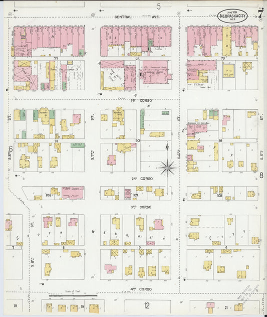 Sanborn Fire Insurance Map from Nebraska City, Otoe County, Nebraska (1899), Sheet #0007 - Historic Sanborn Fire Insurance Map Print, vintage old map wall art, antique decor, genealogy gift, Nebraska Nebraska map