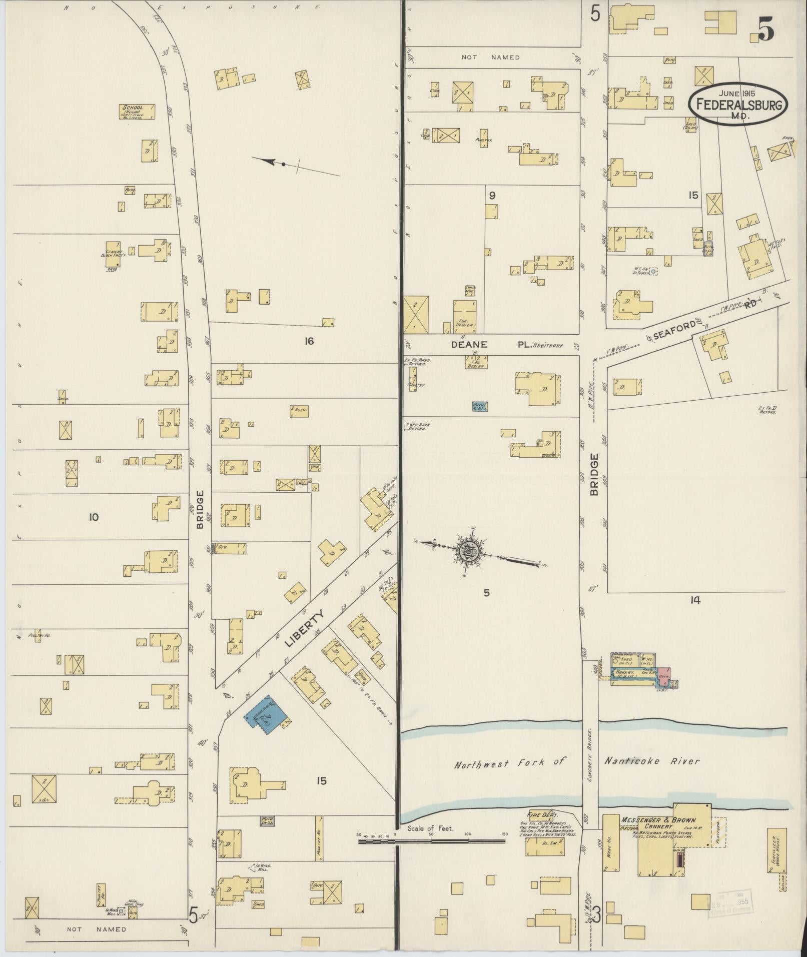 Caroline, Maryland - 1915 - Sanborn Fire Insurance Map, Sheet #0005 - Historic Sanborn Fire Insurance Map Print, Caroline Maryland 1915 0005 vintage old map wall art
