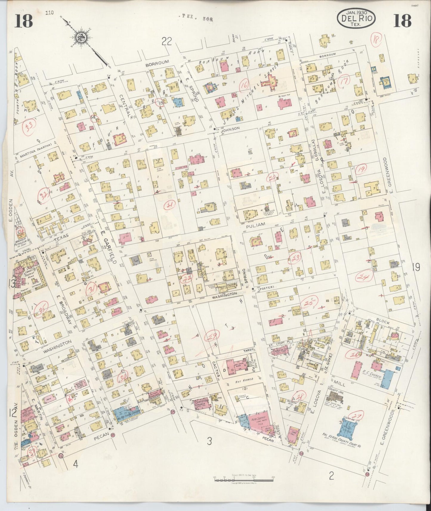 Sanborn Fire Insurance Map from Del Rio, Val Verde County, Texas (1948), Sheet #0018 - Historic Sanborn Fire Insurance Map Print, vintage old map wall art, antique decor, genealogy gift, Texas Texas map