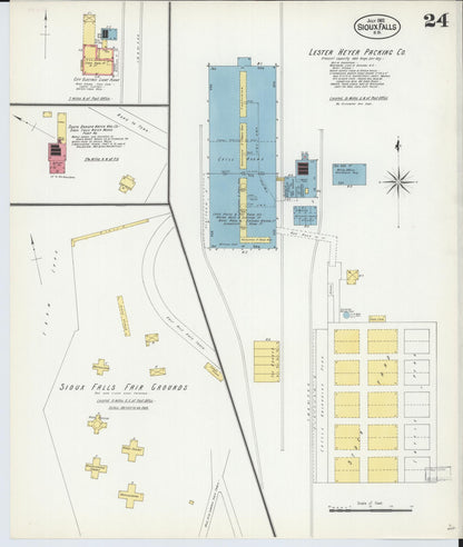 Sanborn Fire Insurance Map from Sioux Falls, Minnehaha County, South Dakota (1902), Sheet #0024 - Complete Map Set gallery image, historic Sanborn map, vintage wall art, South Dakota South Dakota