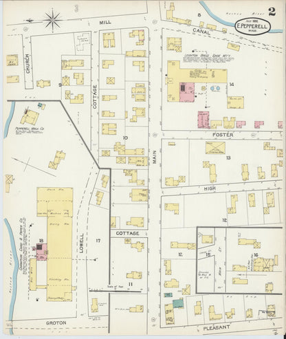 Sanborn Fire Insurance Map from East Pepperell, Middlesex County, Massachusetts (1892), Sheet #0002 - Complete Map Set gallery image, historic Sanborn map, vintage wall art, Massachusetts Massachusetts