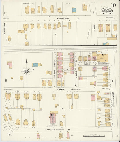 Sanborn Fire Insurance Map from Lansdowne, Delaware County, Pennsylvania (1908), Sheet #0010 - Historic Sanborn Fire Insurance Map Print, vintage old map wall art, antique decor, genealogy gift, Pennsylvania Pennsylvania map