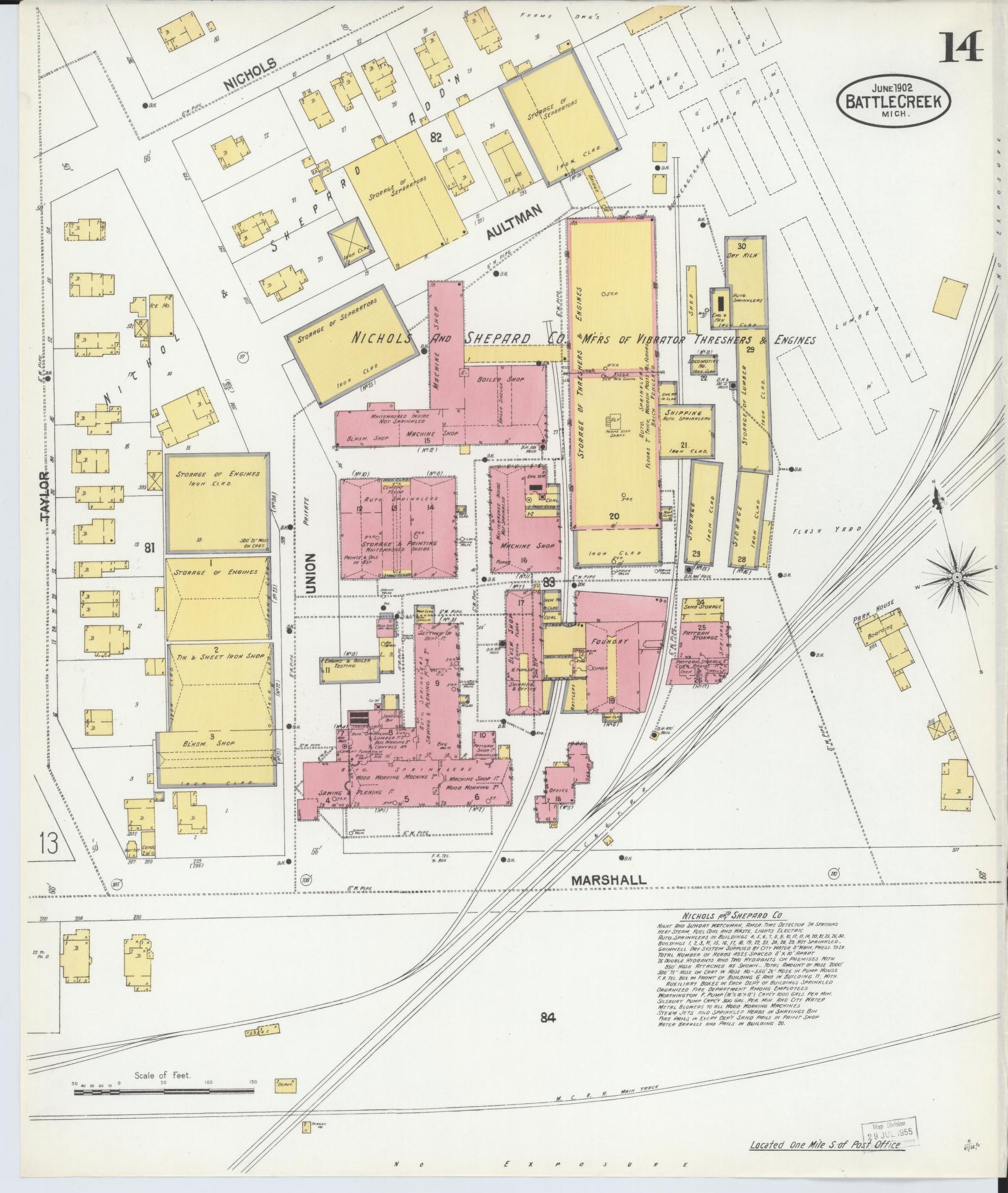 Sanborn Fire Insurance Map from Battle Creek, Calhoun County, Michigan (1902), Sheet #0014 - Historic Sanborn Fire Insurance Map Print, vintage old map wall art, antique decor, genealogy gift, Michigan Michigan map