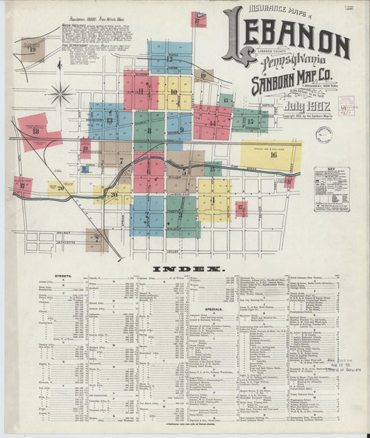Sanborn Fire Insurance Map from Lebanon, Lebanon County, Pennsylvania (1902), Sheet #0001 - Complete Map Set gallery image, historic Sanborn map, vintage wall art, Pennsylvania Pennsylvania
