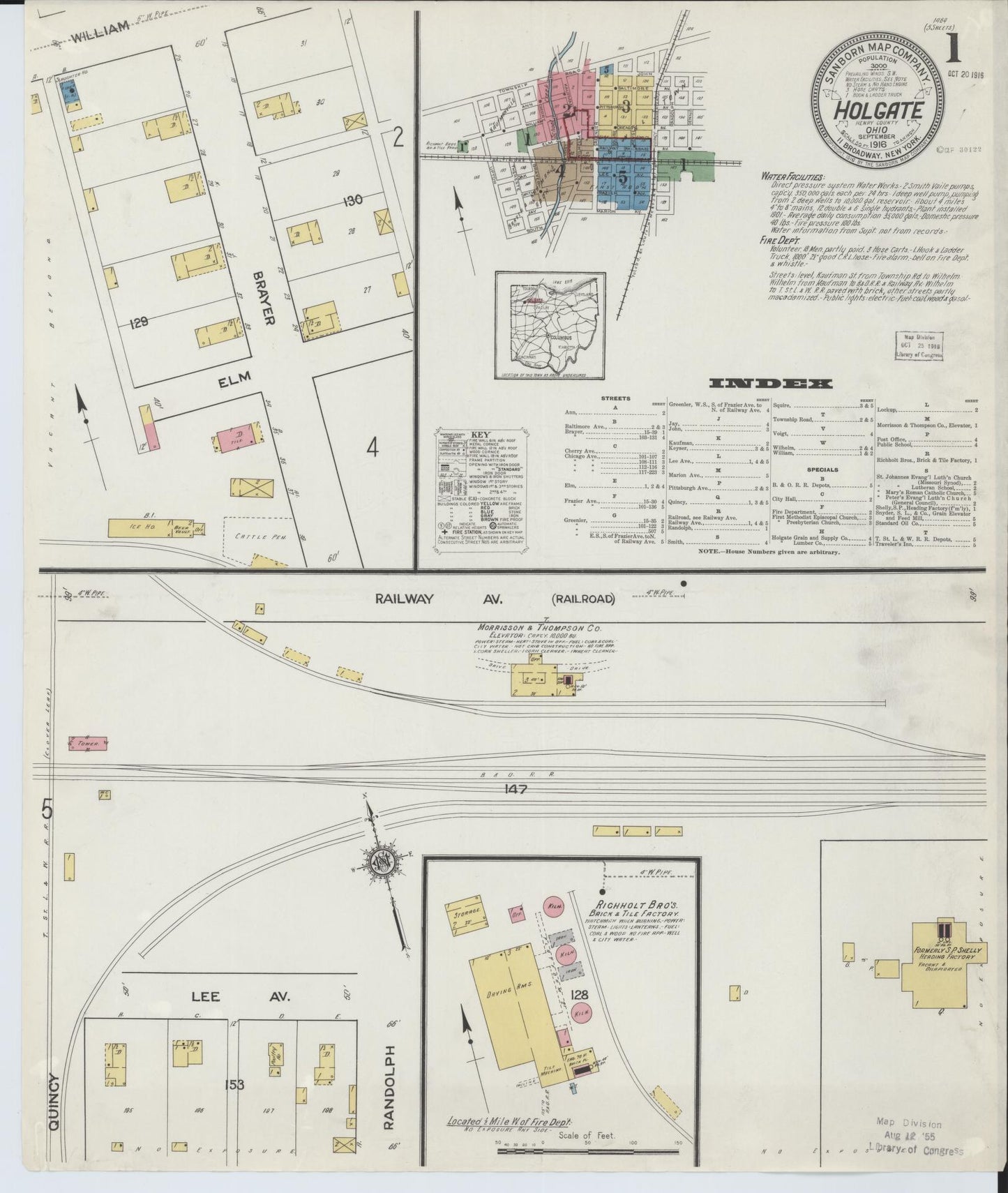 Sanborn Fire Insurance Map from Holgate, Henry County, Ohio (1916), Sheet #0001 - Historic Sanborn Fire Insurance Map Print, vintage old map wall art, antique decor, genealogy gift, Ohio Ohio map