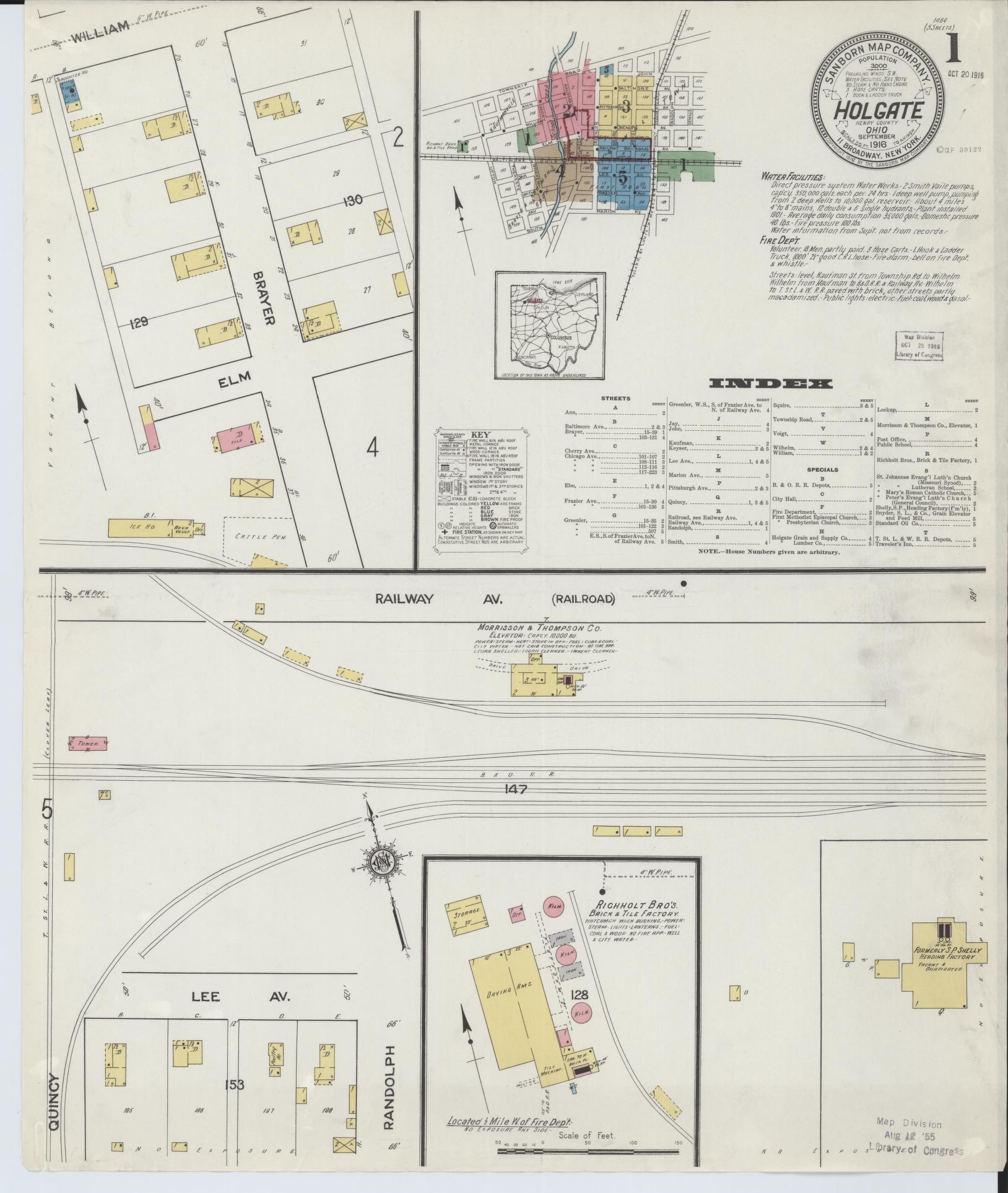 Sanborn Fire Insurance Map from Holgate, Henry County, Ohio (1916), Sheet #0001 - Historic Sanborn Fire Insurance Map Print, vintage old map wall art, antique decor, genealogy gift, Ohio Ohio map