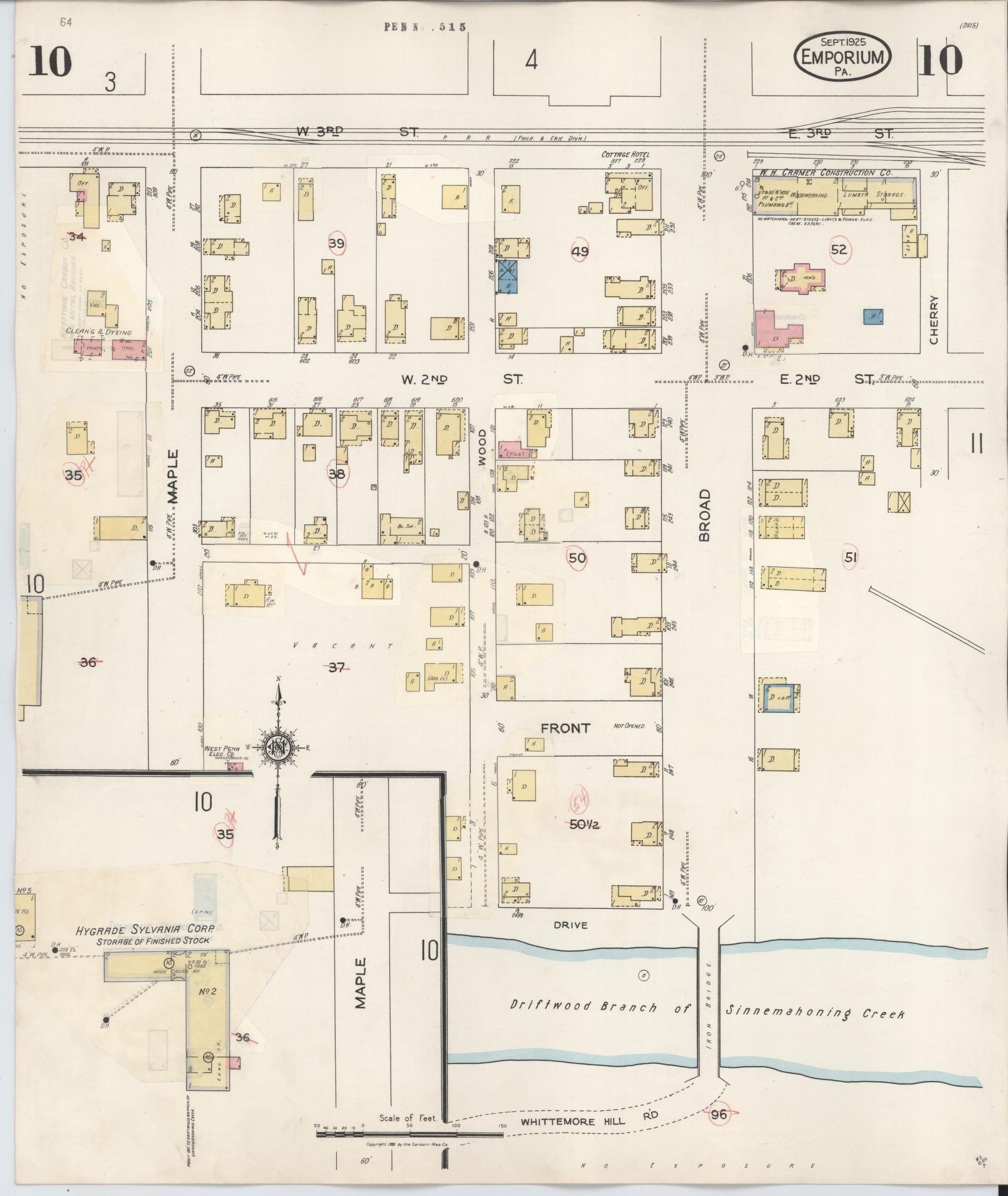 Sanborn Fire Insurance Map from Emporium, Cameron County, Pennsylvania (1938), Sheet #0010 - Historic Sanborn Fire Insurance Map Print, vintage old map wall art, antique decor, genealogy gift, Pennsylvania Pennsylvania map