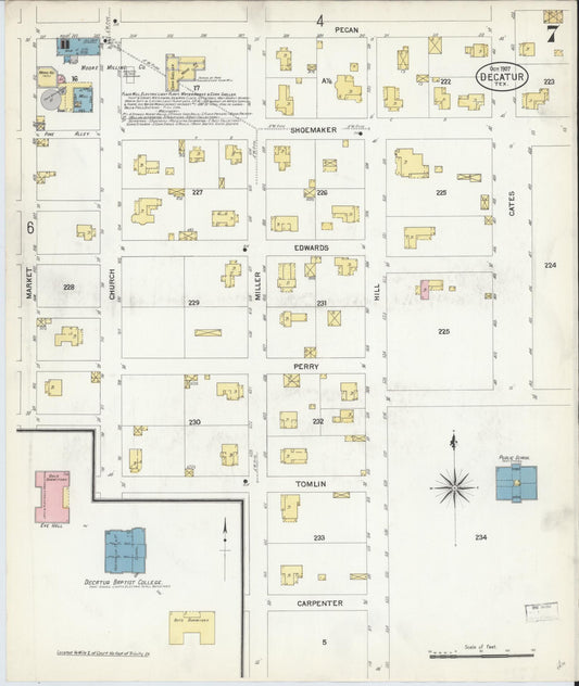 Sanborn Fire Insurance Map from Decatur, Wise County, Texas (1907), Sheet #0007 - Historic Sanborn Fire Insurance Map Print, vintage old map wall art, antique decor, genealogy gift, Texas Texas map