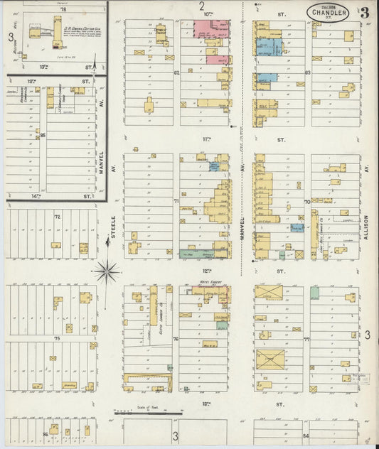Sanborn Fire Insurance Map from Chandler, Lincoln County, Oklahoma (1898), Sheet #0003 - Historic Sanborn Fire Insurance Map Print, vintage old map wall art, antique decor, genealogy gift, Oklahoma Oklahoma map