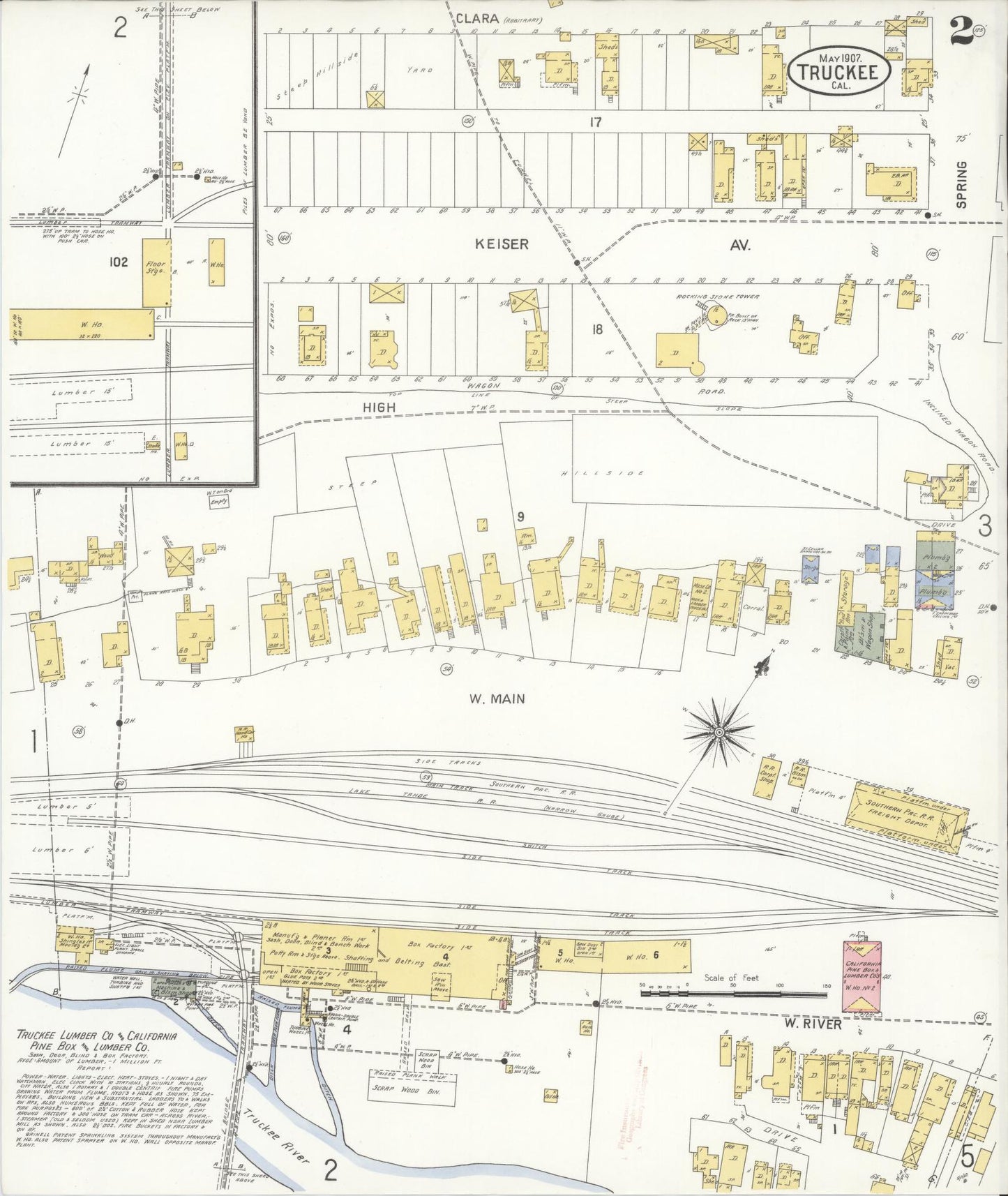 Sanborn Fire Insurance Map from Truckee, Nevada County, California (1907), Sheet #0002 - Historic Sanborn Fire Insurance Map Print, vintage old map wall art, antique decor, genealogy gift, Truckee Nevada map