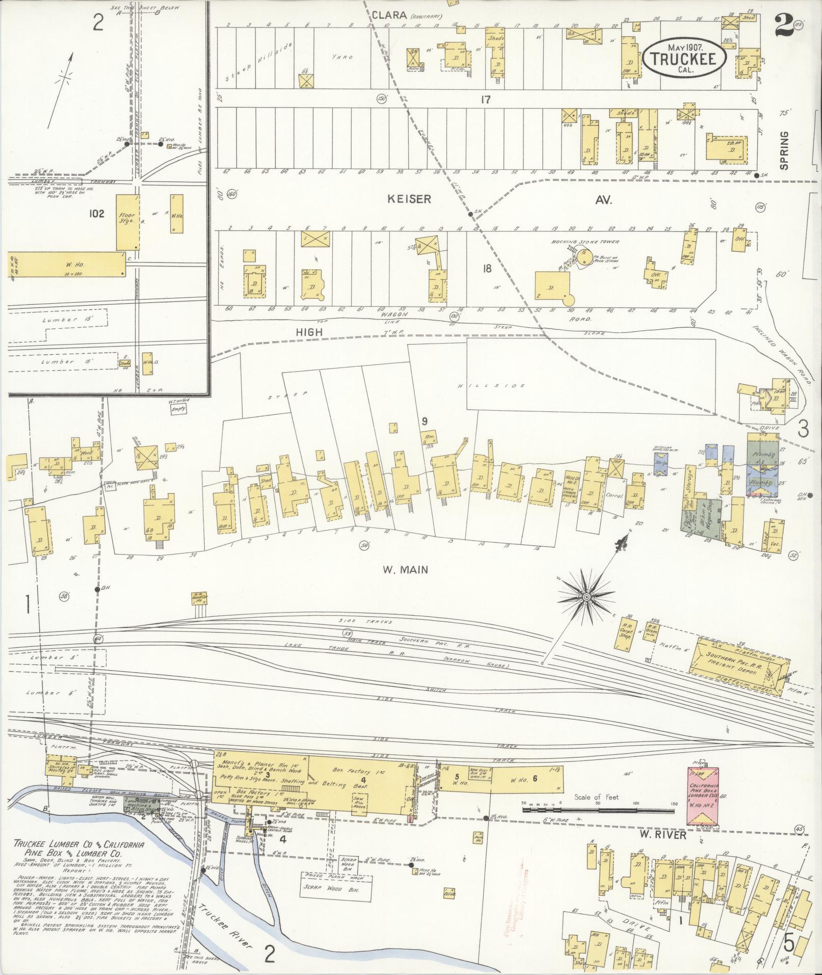 Sanborn Fire Insurance Map from Truckee, Nevada County, California (1907), Sheet #0002 - Historic Sanborn Fire Insurance Map Print, vintage old map wall art, antique decor, genealogy gift, Truckee Nevada map