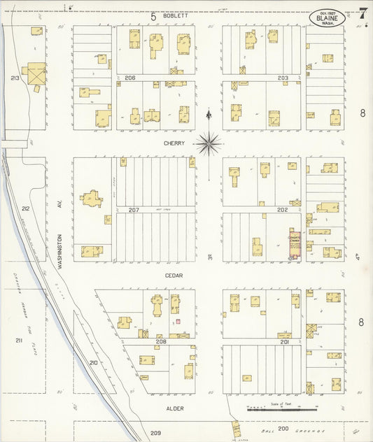Sanborn Fire Insurance Map from Blaine, Whatcom County, Washington (1907), Sheet #0007 - Historic Sanborn Fire Insurance Map Print, vintage old map wall art, antique decor, genealogy gift, Washington Washington map