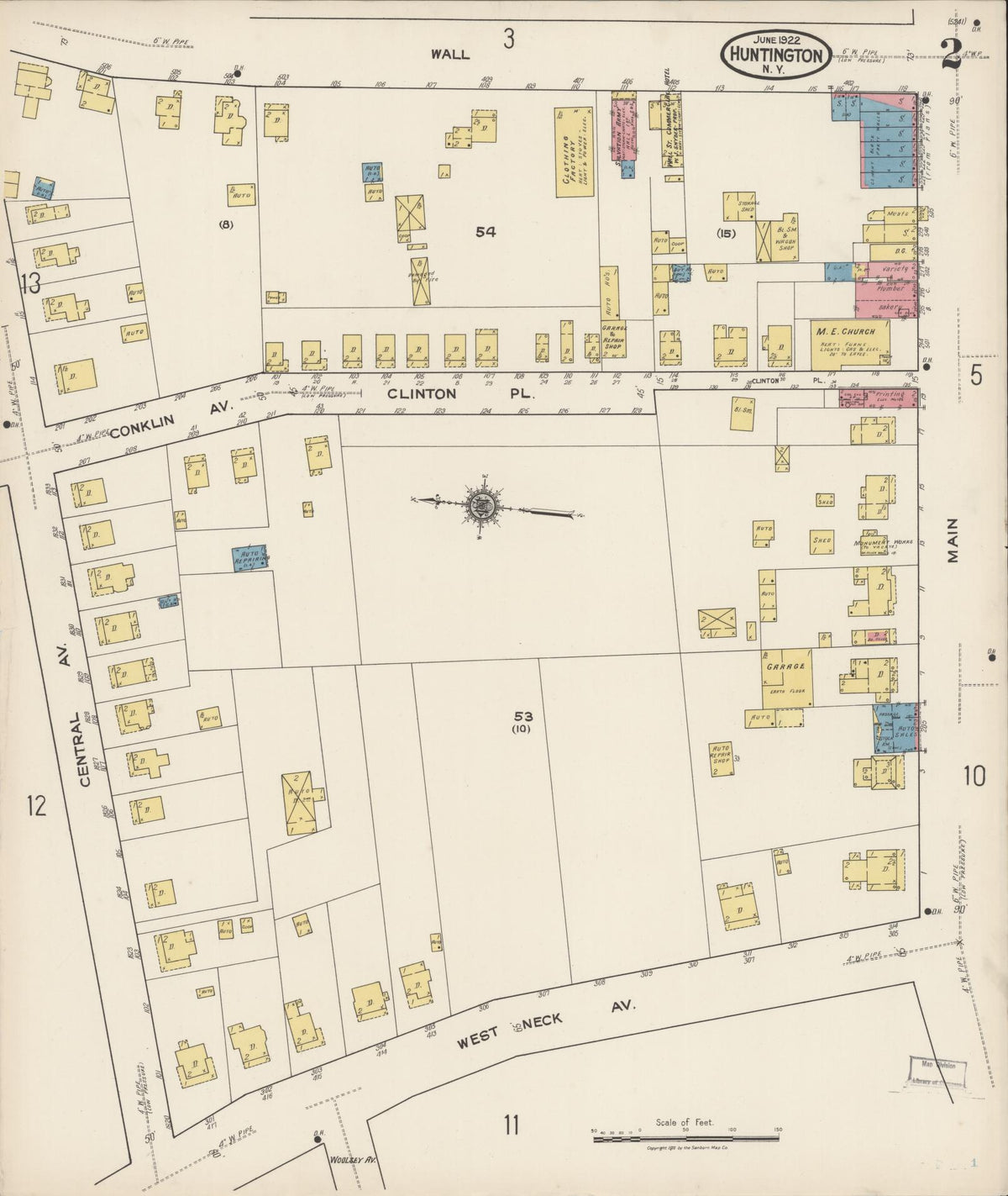 Sanborn Fire Insurance Map from Huntington, Suffolk County, New York (1922), Sheet #0002 - Complete Map Set gallery image, historic Sanborn map, vintage wall art, New York New York