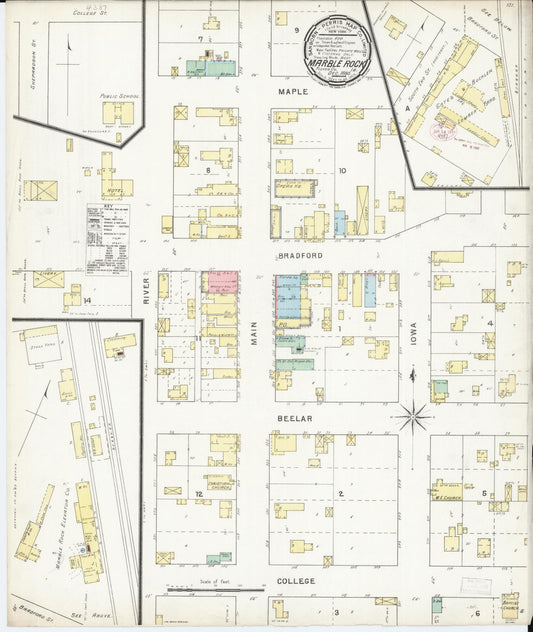 Sanborn Fire Insurance Map from Marble Rock, Floyd County, Iowa (1895), Sheet #0001 - Historic Sanborn Fire Insurance Map Print, vintage old map wall art