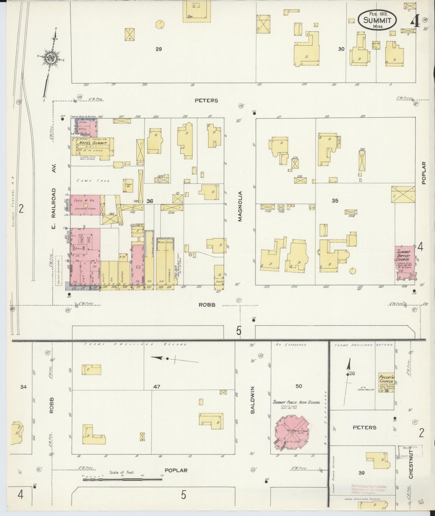 Sanborn Fire Insurance Map from Summit, Pike County, Mississippi (1913), Sheet #0004 - Historic Sanborn Fire Insurance Map Print, vintage old map wall art, antique decor, genealogy gift, Mississippi Mississippi map