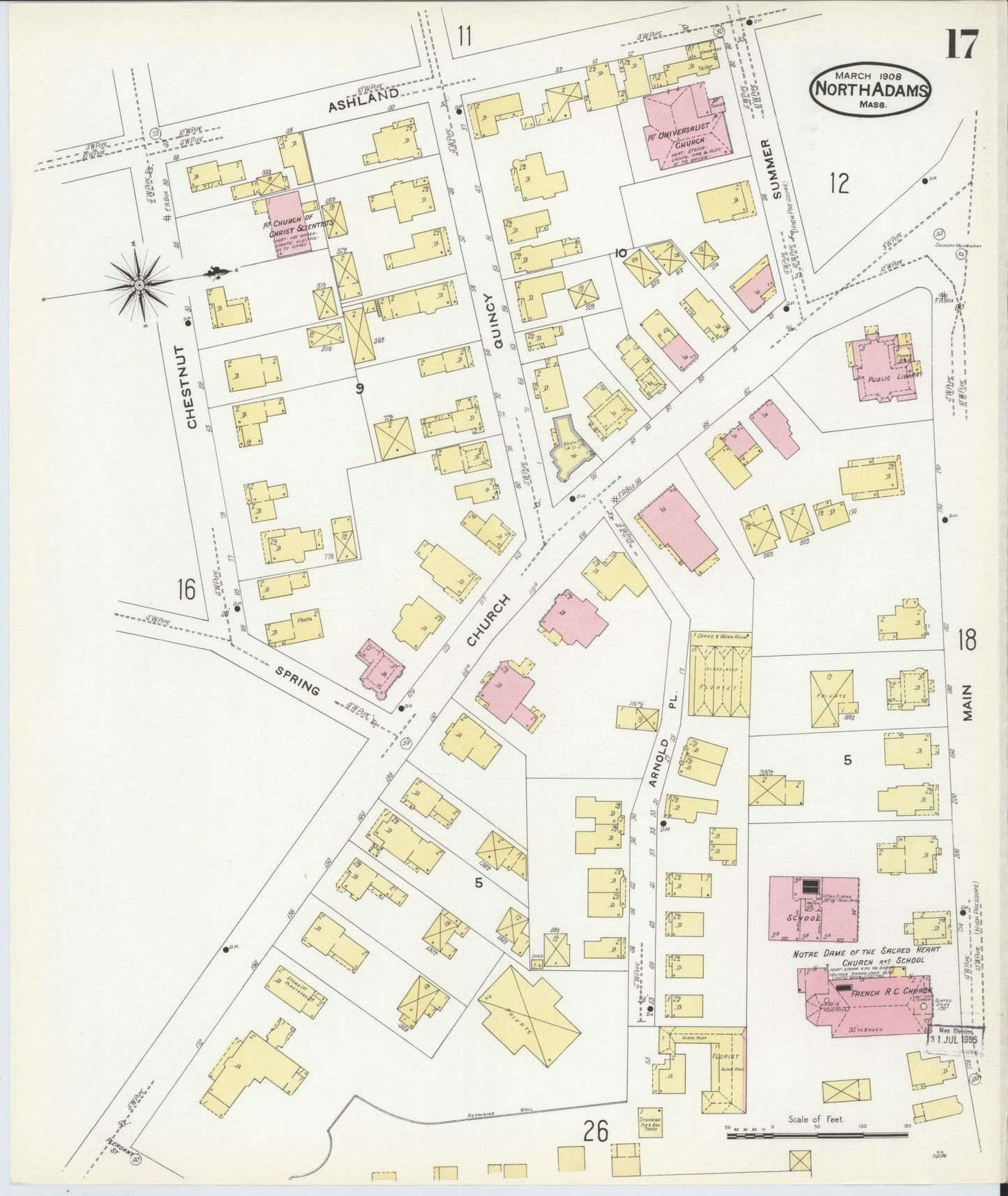 Sanborn Fire Insurance Map from North Adams, Berkshire County, Massachusetts (1908), Sheet #0017 - Complete Map Set gallery image, historic Sanborn map, vintage wall art, Massachusetts Massachusetts