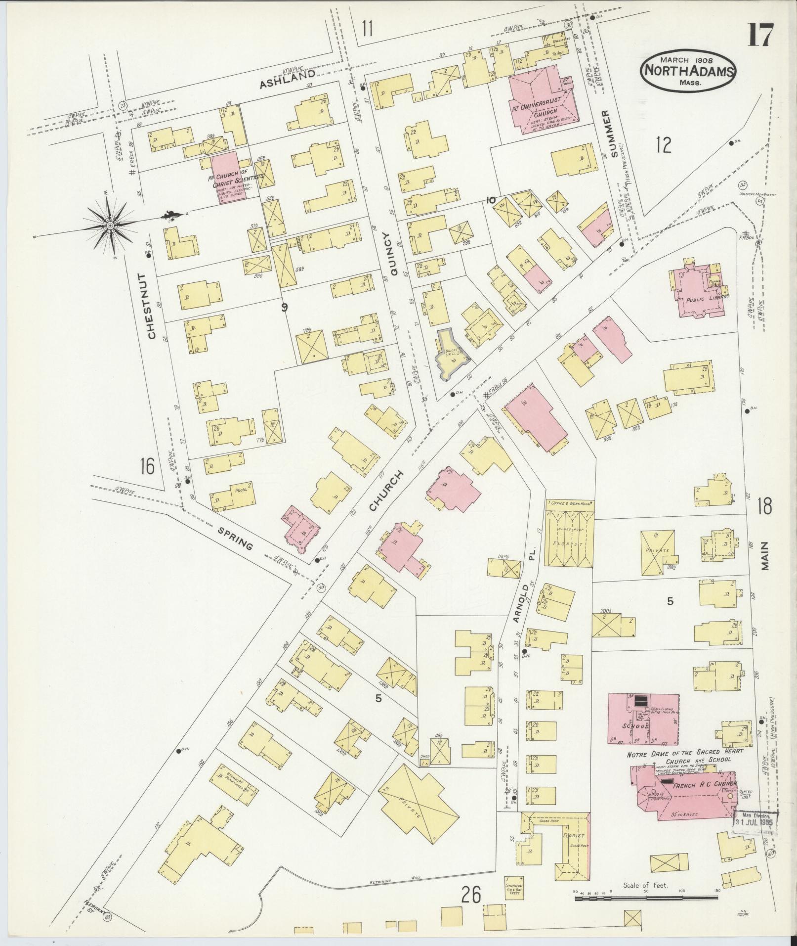 Sanborn Fire Insurance Map from North Adams, Berkshire County, Massachusetts (1908), Sheet #0017 - Complete Map Set gallery image, historic Sanborn map, vintage wall art, Massachusetts Massachusetts