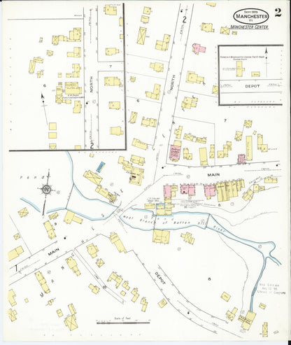 Sanborn Fire Insurance Map from Manchester, Bennington County, Vermont (1909), Sheet #0002 - Complete Map Set gallery image, historic Sanborn map, vintage wall art, Vermont Vermont