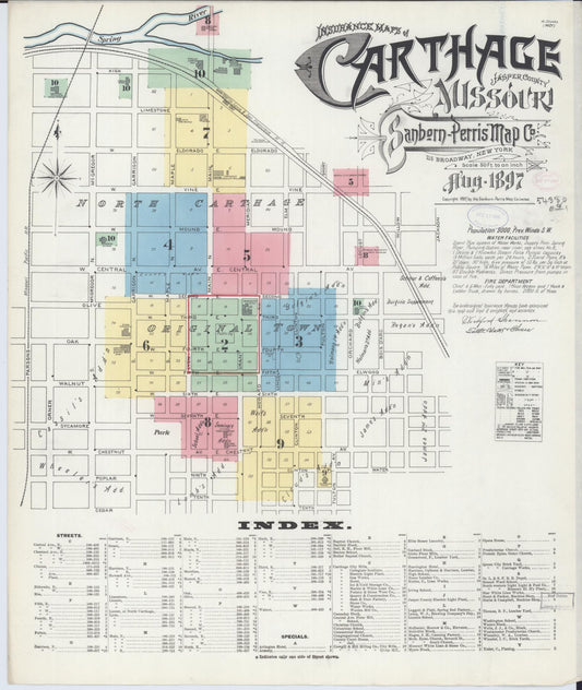 Sanborn Fire Insurance Map from Carthage, Jasper County, Missouri (1897), Sheet #0001 - Complete Map Set gallery image, historic Sanborn map, vintage wall art, Missouri Missouri