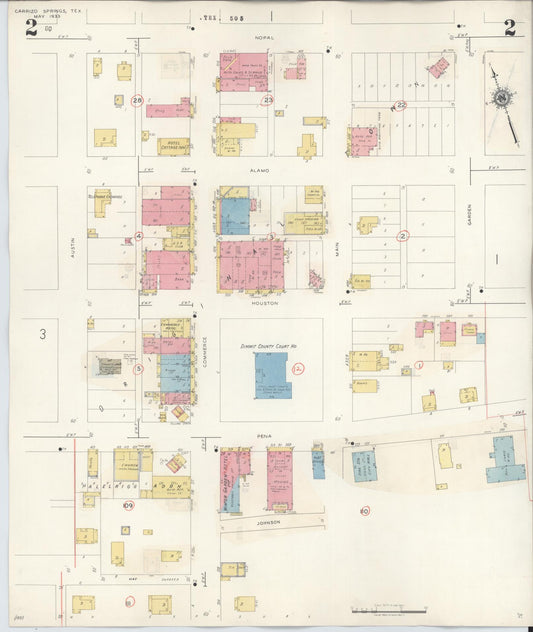 Sanborn Fire Insurance Map from Carrizo Springs, Dimmit County, Texas (1944), Sheet #0002 - Historic Sanborn Fire Insurance Map Print, vintage old map wall art, antique decor, genealogy gift, Texas Texas map