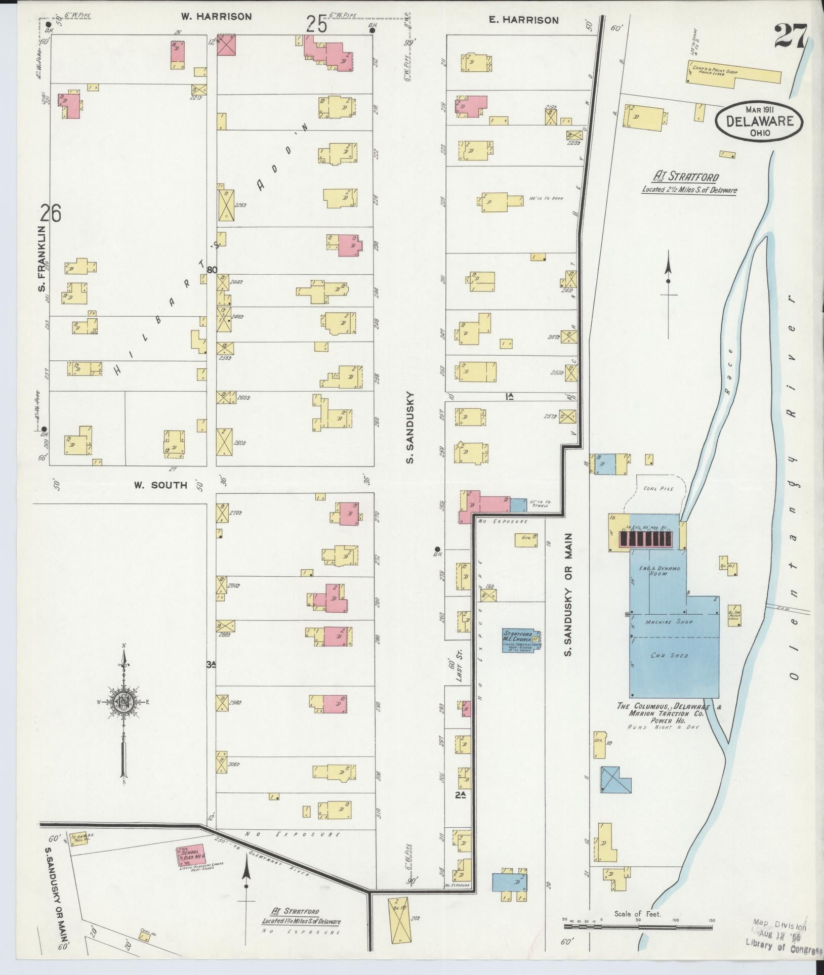 Sanborn Fire Insurance Map from Delaware, Delaware County, Ohio (1911), Sheet #0027 - Historic Sanborn Fire Insurance Map Print, vintage old map wall art, antique decor, genealogy gift, Sanborn Fire Insurance Map from Delaware Delaware map