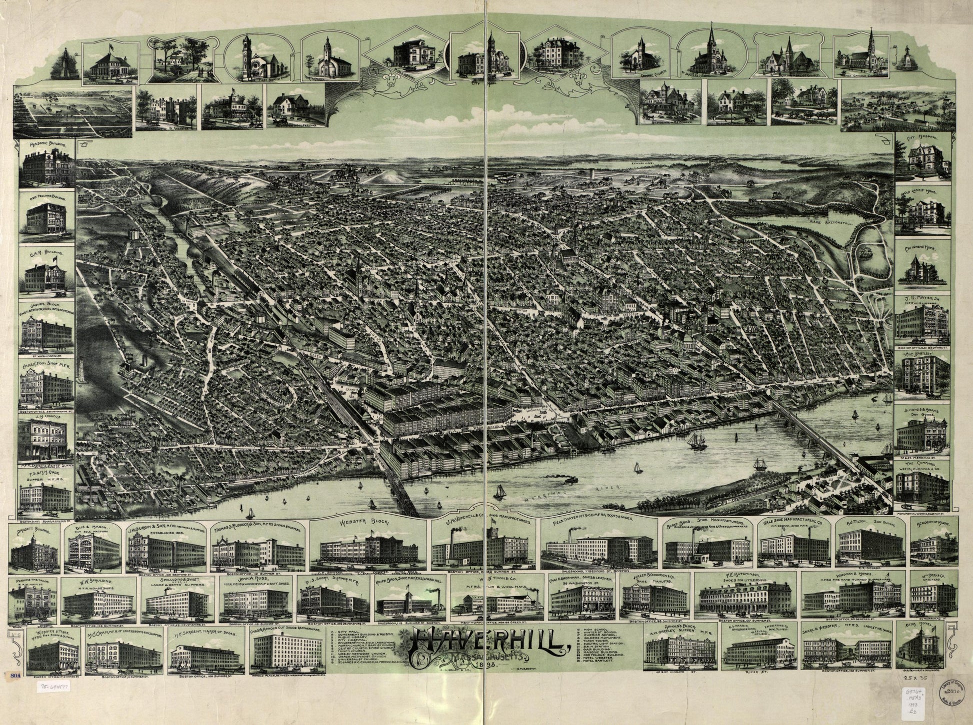 Haverhill, Massachusetts. (1893) – Historic Bird’s-Eye View Panorama Print