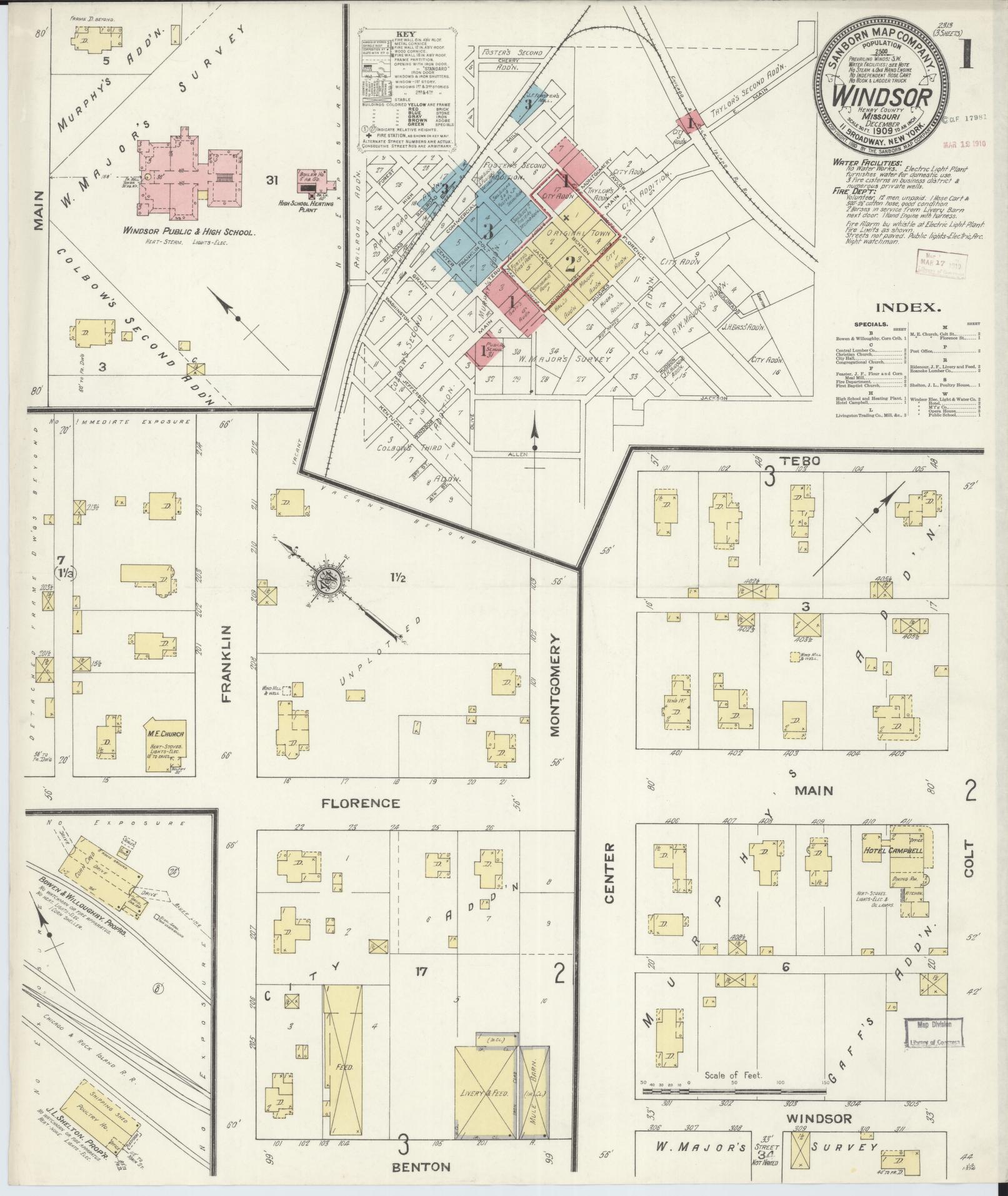 Sanborn Fire Insurance Map from Windsor, Henry County, Missouri (1909), Sheet #0001 - Complete Map Set gallery image, historic Sanborn map, vintage wall art, Missouri Missouri