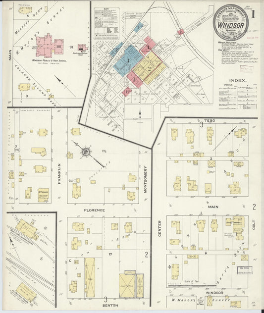 Sanborn Fire Insurance Map from Windsor, Henry County, Missouri (1909), Sheet #0001 - Complete Map Set gallery image, historic Sanborn map, vintage wall art, Missouri Missouri