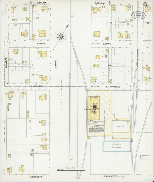 Sanborn Fire Insurance Map from Ennis, Ellis County, Texas (1901), Sheet #0006 - Historic Sanborn Fire Insurance Map Print, vintage old map wall art, antique decor, genealogy gift, Texas Texas map