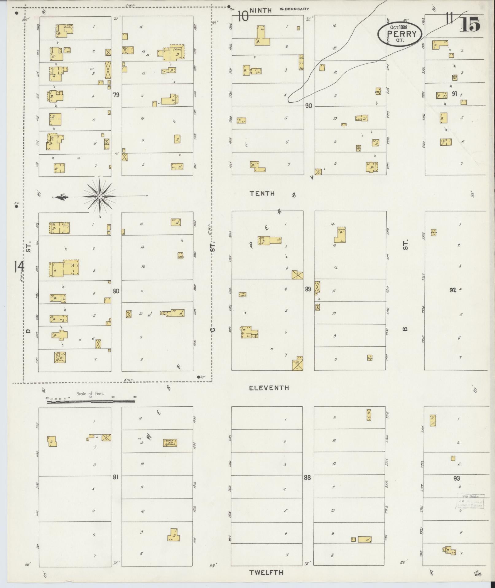 Sanborn Fire Insurance Map from Perry, Noble County, Oklahoma (1898), Sheet #0015 - Complete Map Set gallery image, historic Sanborn map, vintage wall art, Oklahoma Oklahoma