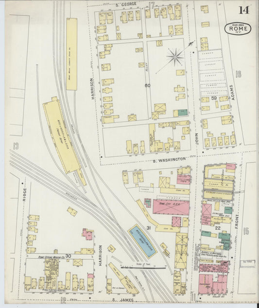 Sanborn Fire Insurance Map from Rome, Oneida County, New York (1894), Sheet #0014 - Historic Sanborn Fire Insurance Map Print, vintage old map wall art, antique decor, genealogy gift, New York New York map