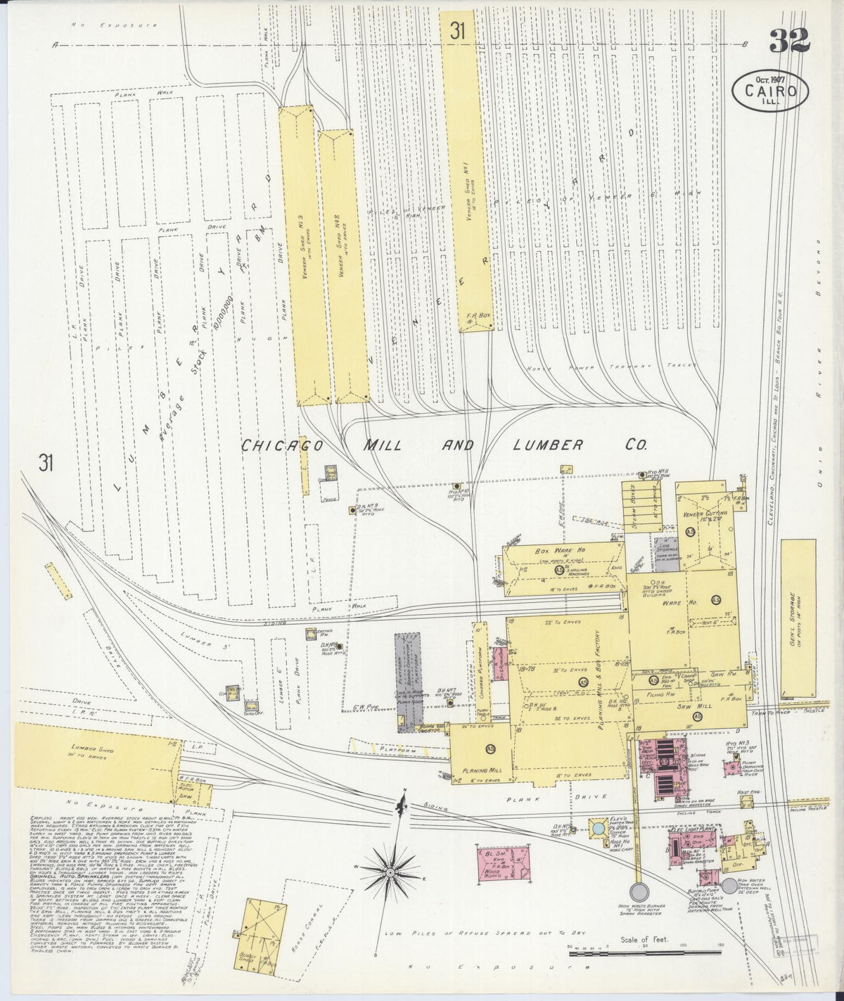 Sanborn Fire Insurance Map from Cairo, Alexander County, Illinois (1907), Sheet #0032 - Historic Sanborn Fire Insurance Map Print, vintage old map wall art, antique decor, genealogy gift, Illinois Illinois map
