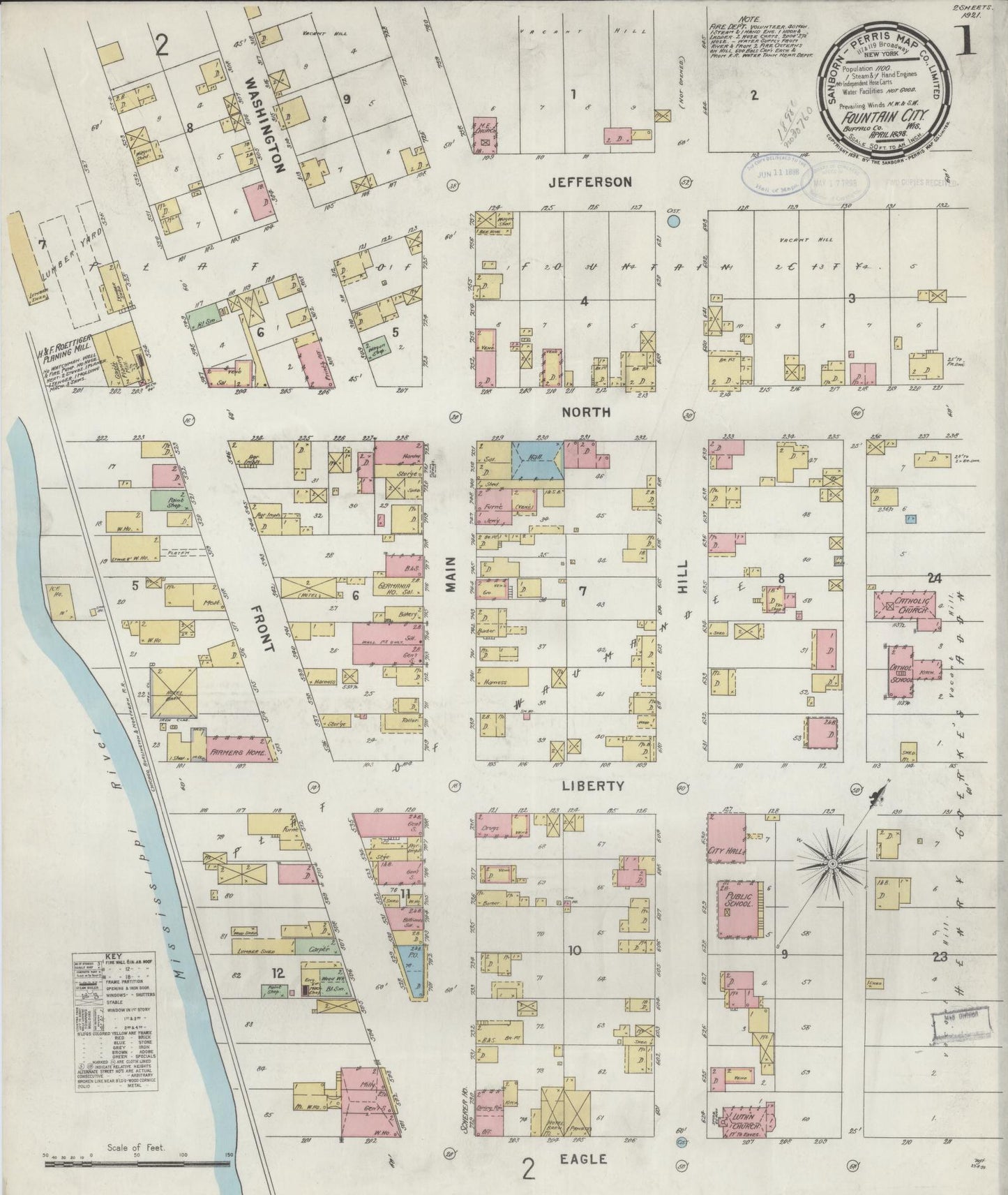 Sanborn Fire Insurance Map from Fountain City, Buffalo County, Wisconsin (1898), Sheet #0001 - Complete Map Set gallery image, historic Sanborn map, vintage wall art, Wisconsin Wisconsin