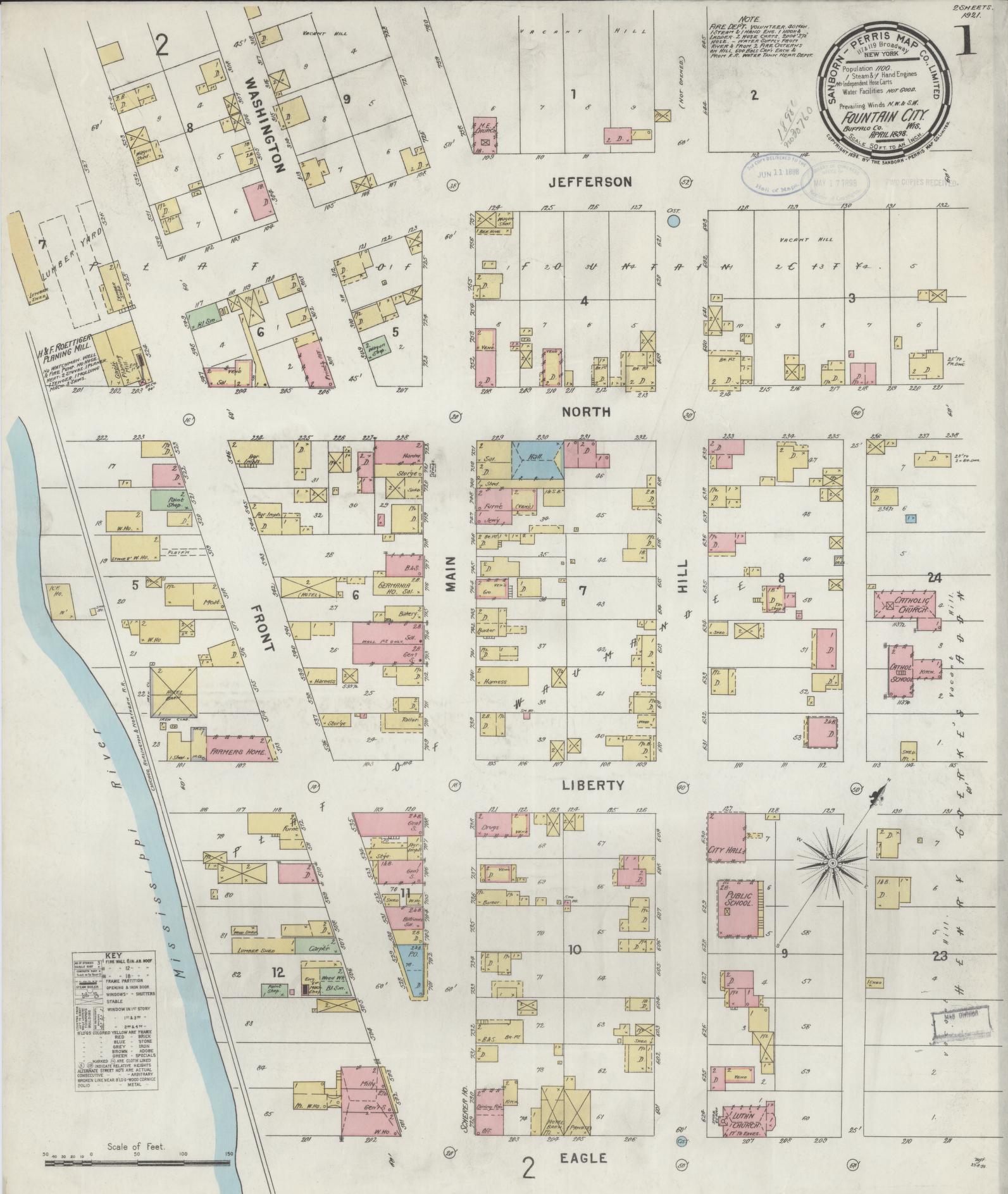 Sanborn Fire Insurance Map from Fountain City, Buffalo County, Wisconsin (1898), Sheet #0001 - Complete Map Set gallery image, historic Sanborn map, vintage wall art, Wisconsin Wisconsin