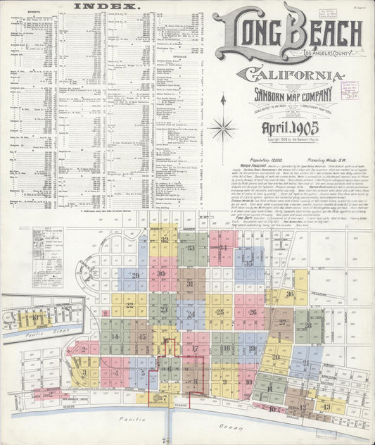 Sanborn Fire Insurance Map from Long Beach, Los Angeles County, California (1905), Sheet #0001 - Historic Sanborn Fire Insurance Map Print, vintage old map wall art, antique decor, genealogy gift, California California map