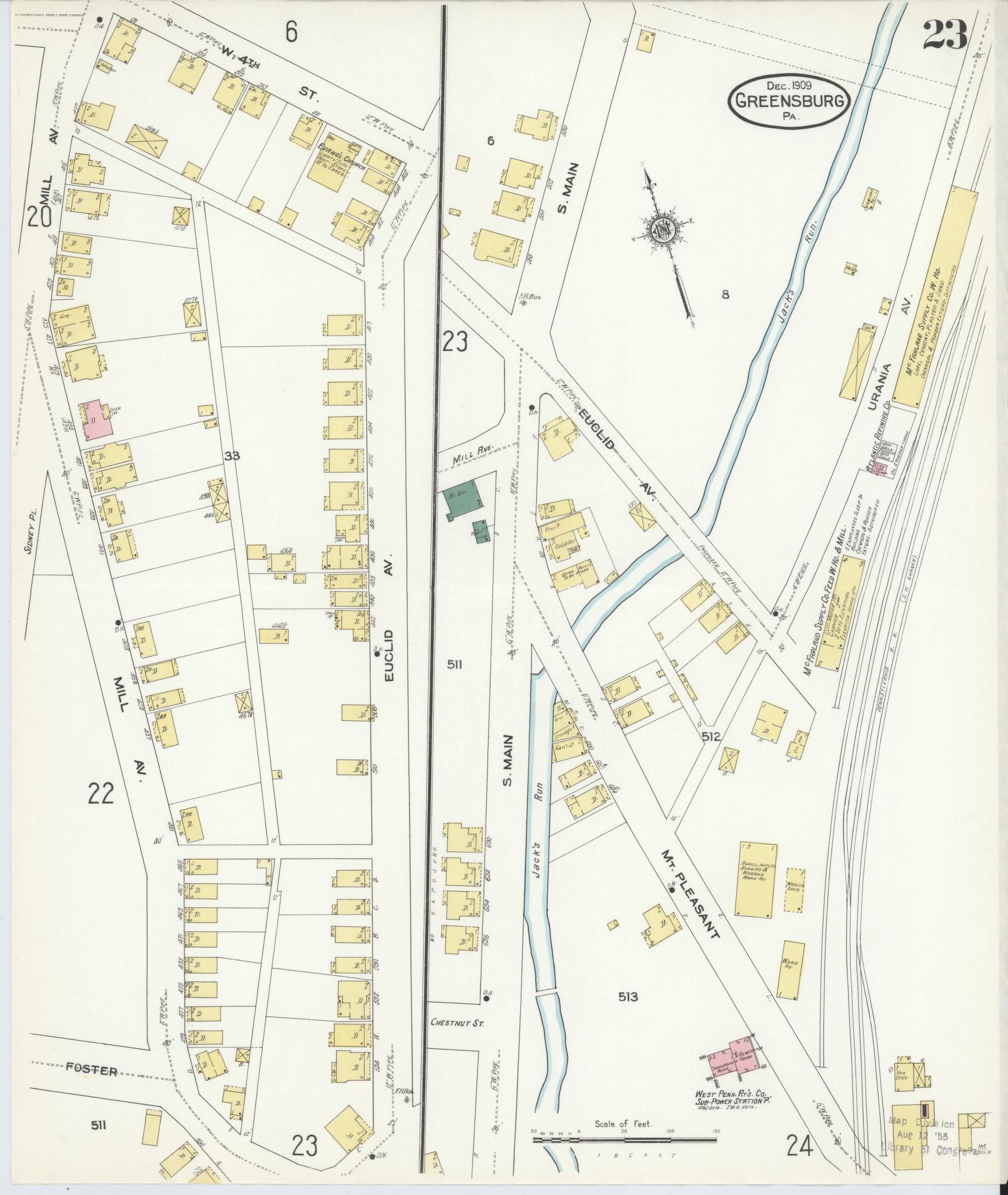 Sanborn Fire Insurance Map from Greensburg, Westmoreland County, Pennsylvania (1909), Sheet #0023 - Historic Sanborn Fire Insurance Map Print, vintage old map wall art, antique decor, genealogy gift, Pennsylvania Pennsylvania map