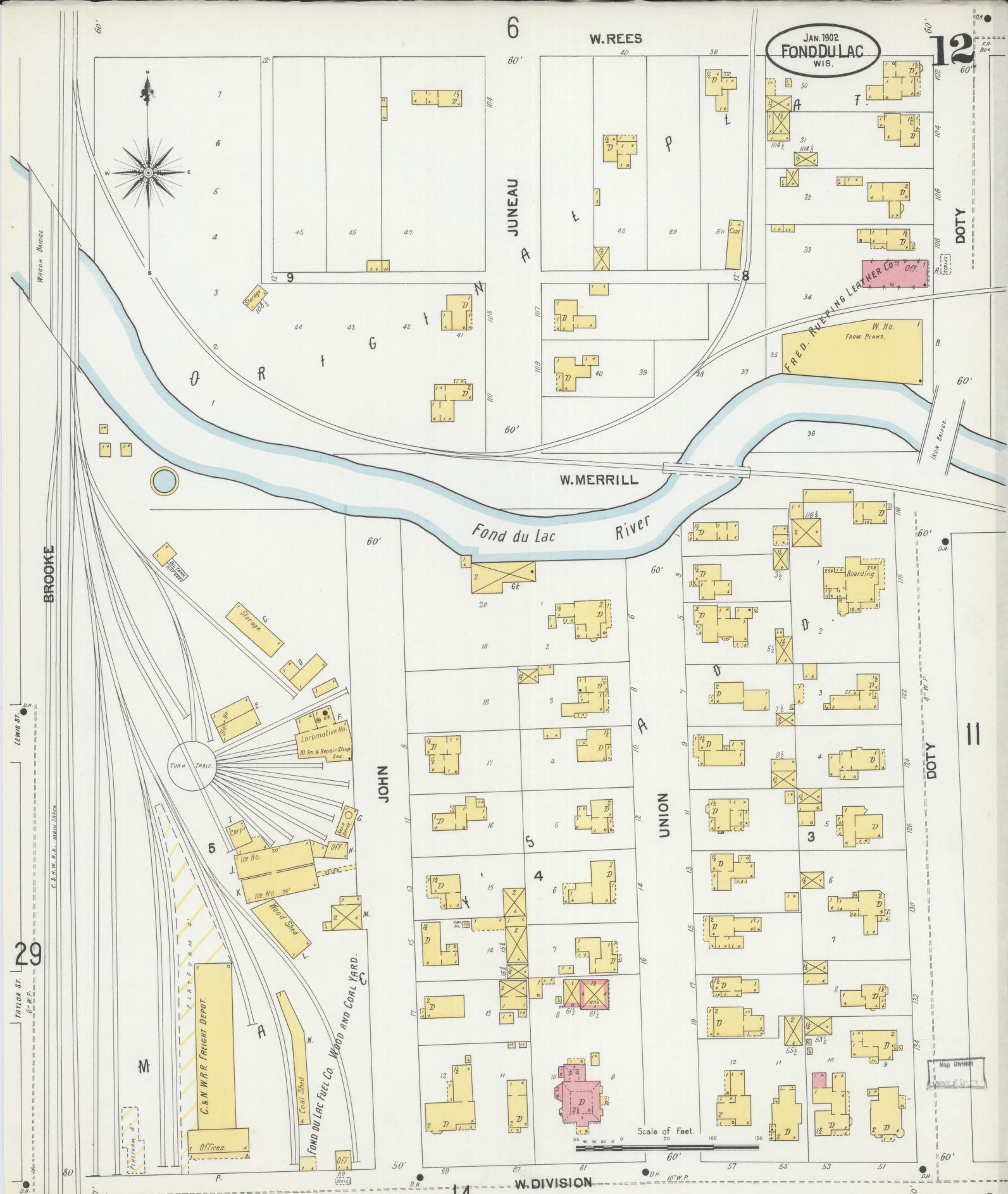 Sanborn Fire Insurance Map from Fond du Lac, Fond du Lac County, Wisconsin (1902), Sheet #0012 - Complete Map Set gallery image, historic Sanborn map, vintage wall art, Wisconsin Wisconsin