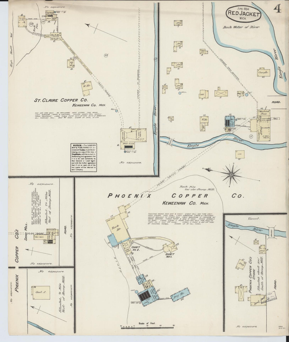 Sanborn Fire Insurance Map from Red Jacket, Houghton County, Michigan (1884), Sheet #0004 - Historic Sanborn Fire Insurance Map Print, vintage old map wall art, antique decor, genealogy gift, Michigan Michigan map