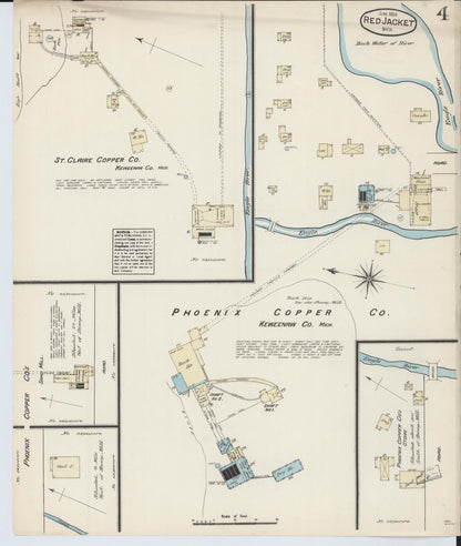 Sanborn Fire Insurance Map from Red Jacket, Houghton County, Michigan (1884), Sheet #0004 - Historic Sanborn Fire Insurance Map Print, vintage old map wall art, antique decor, genealogy gift, Michigan Michigan map