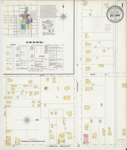 Sanborn Fire Insurance Map from De Land, Volusia County, Florida (1903), Sheet #0001 - Complete Map Set gallery image, historic Sanborn map, vintage wall art, Florida Florida