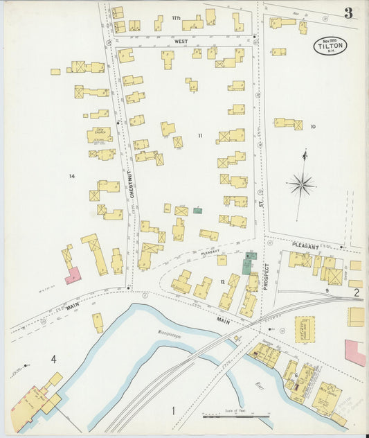 Sanborn Fire Insurance Map from Tilton, Belknap County, New Hampshire (1899), Sheet #0003 - Historic Sanborn Fire Insurance Map Print, vintage old map wall art, antique decor, genealogy gift, New Hampshire New Hampshire map