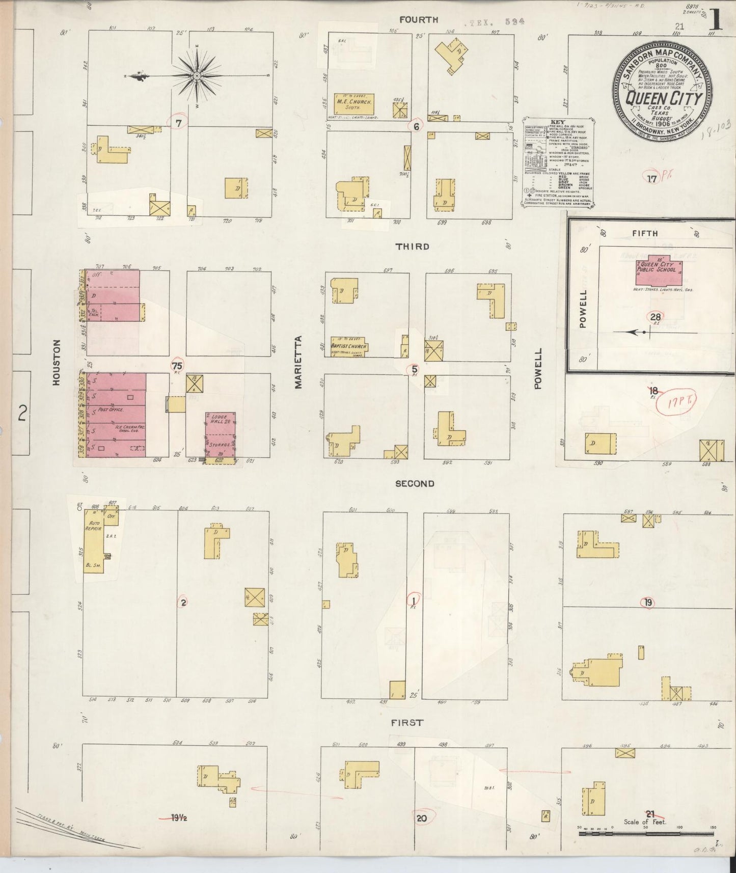 Sanborn Fire Insurance Map from Queen City, Cass County, Texas (1923), Sheet #0001 - Complete Map Set gallery image, historic Sanborn map, vintage wall art, Texas Texas