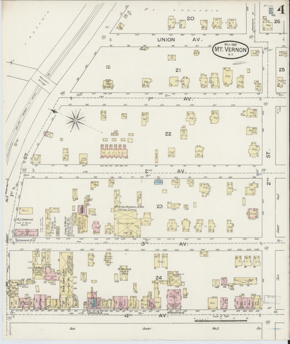 Sanborn Fire Insurance Map from Mount Vernon, Westchester County, New York (1887), Sheet #0004 - Complete Map Set gallery image, historic Sanborn map, vintage wall art, New York New York