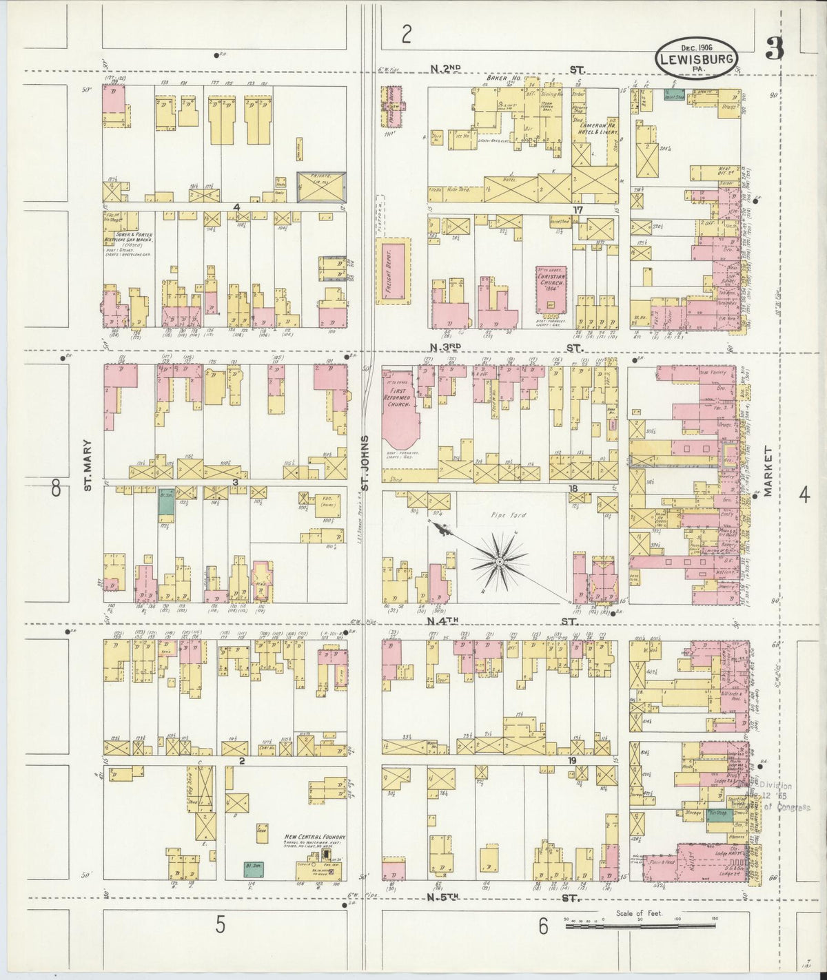 Sanborn Fire Insurance Map from Lewisburg, Union County, Pennsylvania (1906), Sheet #0003 - Complete Map Set gallery image, historic Sanborn map, vintage wall art, Pennsylvania Pennsylvania