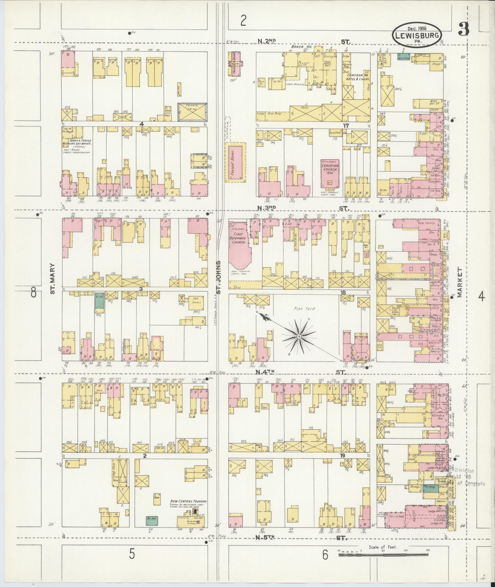 Sanborn Fire Insurance Map from Lewisburg, Union County, Pennsylvania (1906), Sheet #0003 - Complete Map Set gallery image, historic Sanborn map, vintage wall art, Pennsylvania Pennsylvania