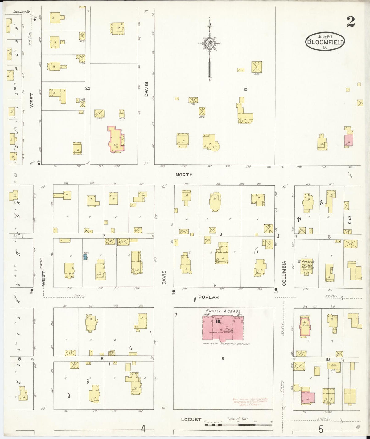 Sanborn Fire Insurance Map from Bloomfield, Davis County, Iowa (1913), Sheet #0002 - Historic Sanborn Fire Insurance Map Print