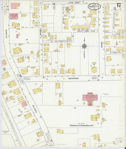 Sanborn Fire Insurance Map from Marietta, Cobb County, Georgia (1911), Sheet #0017 - Historic Sanborn Fire Insurance Map Print, vintage old map wall art, antique decor, genealogy gift, Georgia Georgia map
